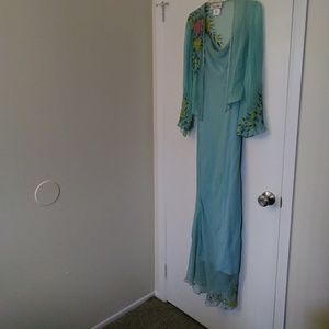 Aqua long embroidered detailed dress NWNT